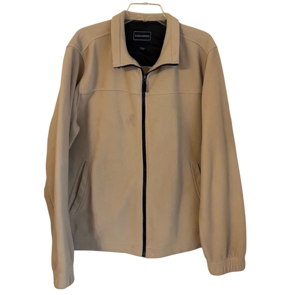 Saddlebred Mens Tan Fleece Zip Up Jacket L Lightweight Casual Outerwear Note!